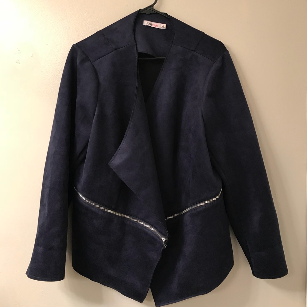 Navy Blue Vegan Suede Blazer Jacket By JustFab